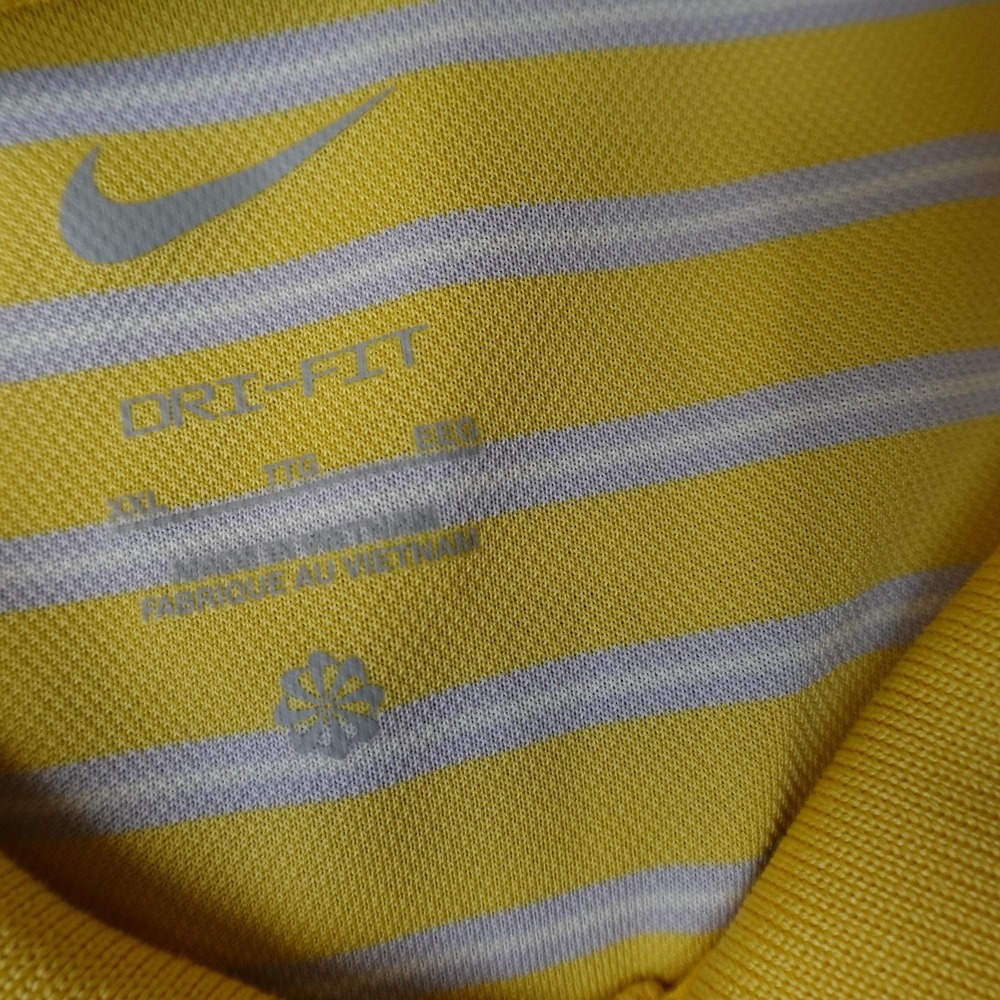 Nike Polo Shirt Mens 2XL Yellow Stripe Dri Fit Golf Performance Preppy Athletic - Picture 4 of 10